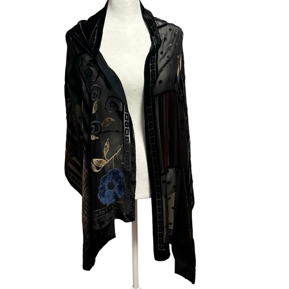 Burnout Velvet Scarf Floral Geometric Black Whimsygoth